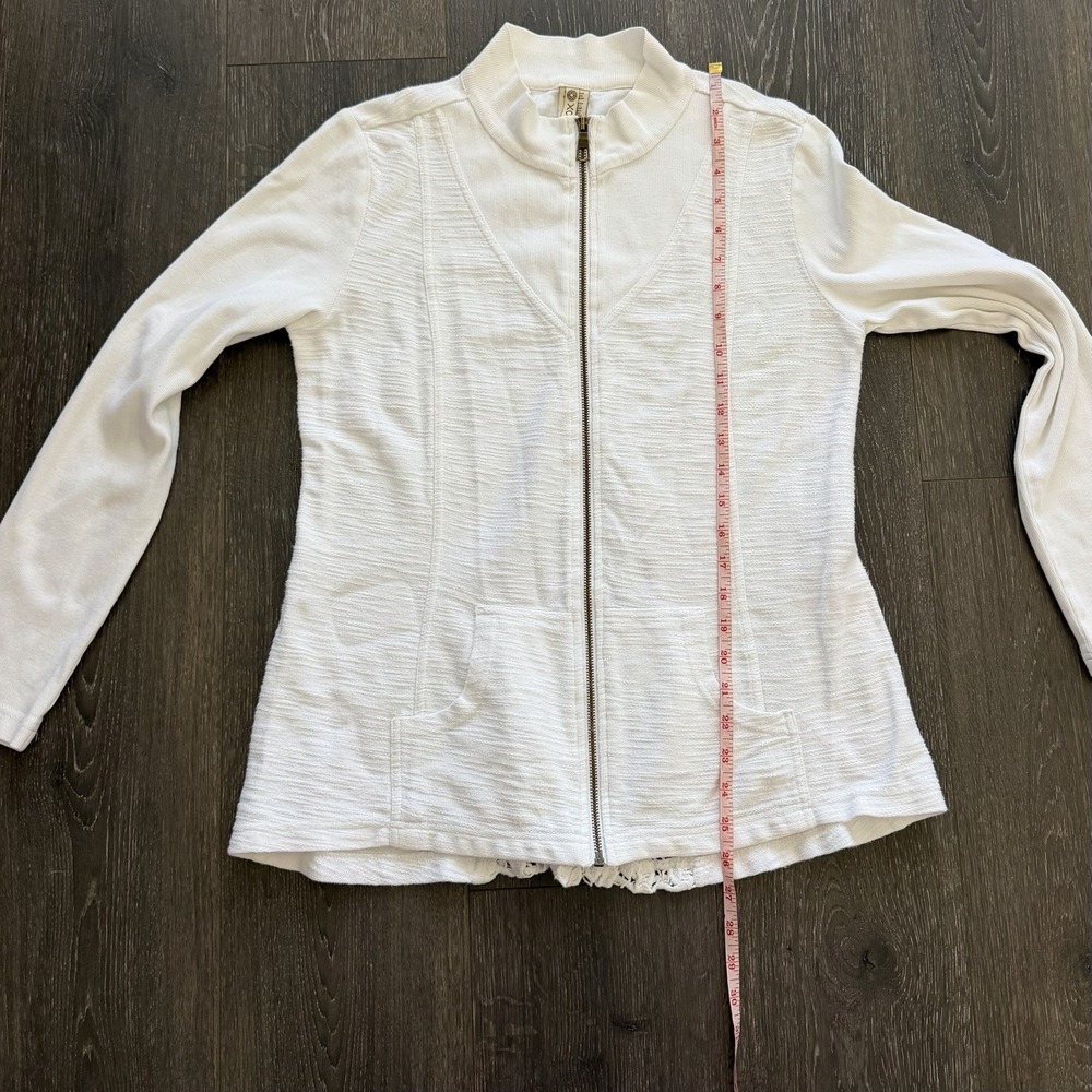 XCVI Wearable Lace Crochet Zip Up Jacket Medium White Cotton Stretch Boho - Picture 9 of 12